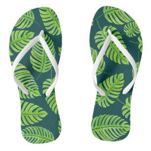 Tongs Feuilles de Monstera, motif d'aquarelle tropicale