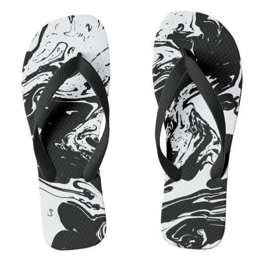 Tongs Feuilles de retours en noir et Marbre blanc (Semelle)