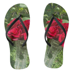 Tongs Feuilles de rose rouge