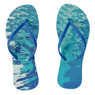 Tongs Feuilles d'eau bleu et turquoise