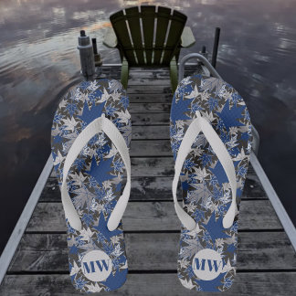 Tongs Feuilles d'érable bleues sur fond charbon