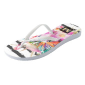 Tongs feuilles floraux tropicaux et rayures de flamants  (Incliné)