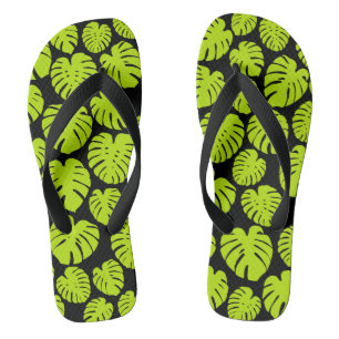 Tongs Feuilles Monstera en Lime Vert et noir