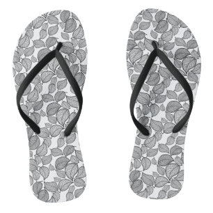 Tongs Feuilles noirs tirés à la main sur blanc