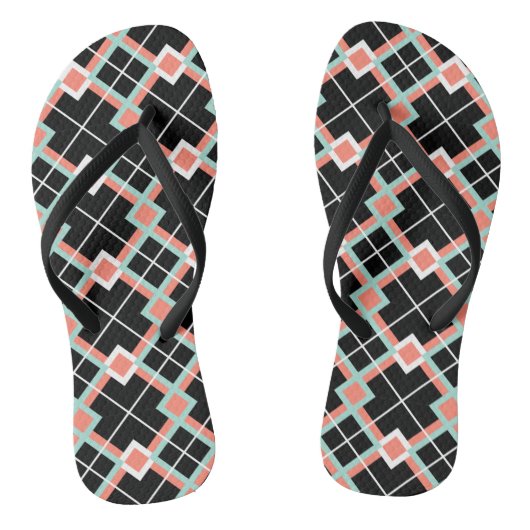 Tongs Feuilles Plaid (Coral Mint Black White) (Semelle)