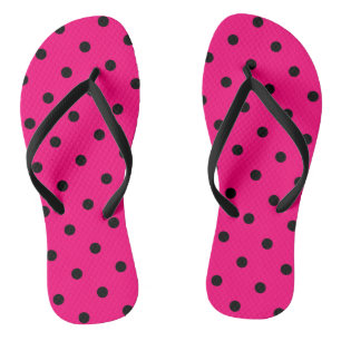 Tongs Feuilles Pois roses/noires