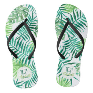 Tongs Feuilles sur mesure, turquoise et verte de palmier