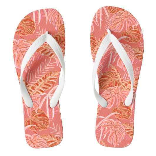 Tongs Feuilles Tropicales Rose Corail (Semelle)