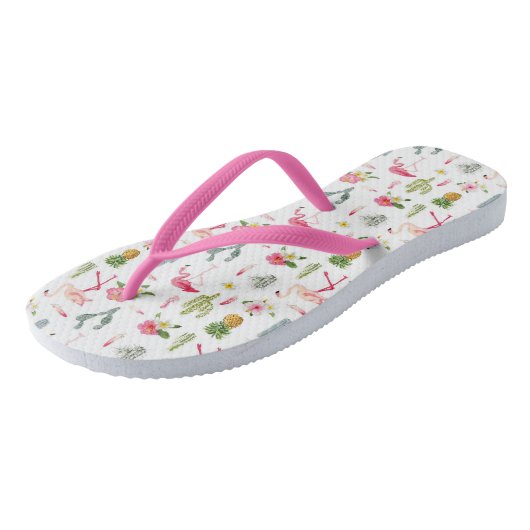 Tongs Flamant rose Cactus Pineappus Hibiscus Motif (Incliné)