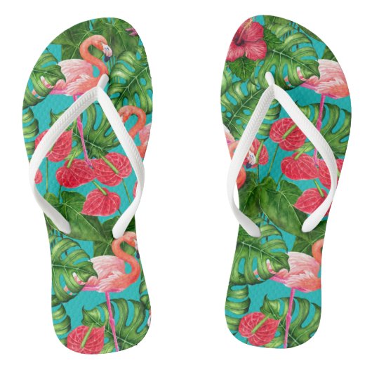 Tongs Flamant rose et aquarelle du jardin tropical (Semelle)