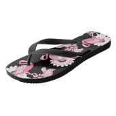 Tongs Flamant rose moderne noir rose Paisley (Incliné)