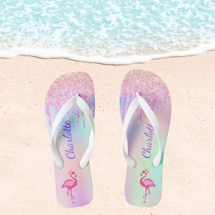 Tongs Flamant rose parties scintillant tropicale nom ros