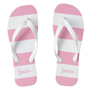Tongs Flamant rose rose et blanc bande personnalisée