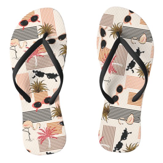 Tongs Flamants roses et palmiers rétro (Semelle)