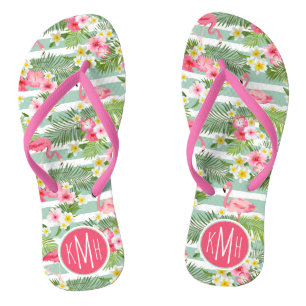 Tongs Flamants roses Et Rayures Monogramme