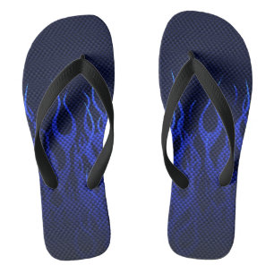 Tongs Flammes Blue Racing sur impression de fibre de car