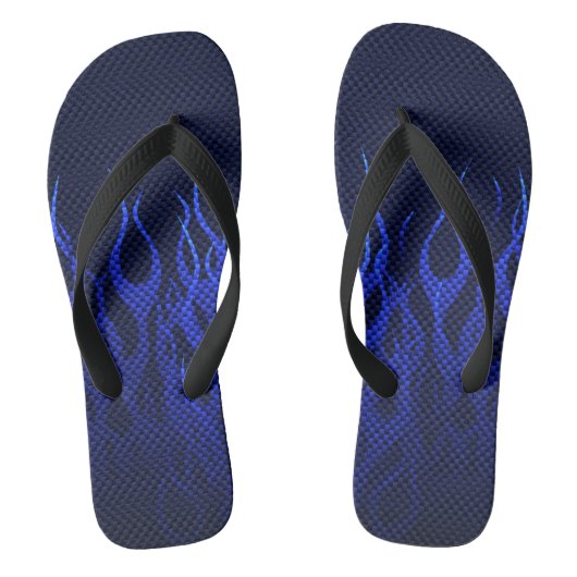 Tongs Flammes de course bleues sur impression en fibre d (Semelle)