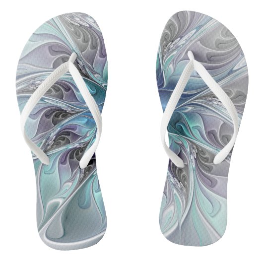 Tongs Fleur Abstraite Fractale Moderne Avec Bleu (Semelle)