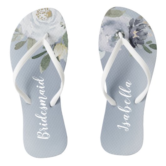 Tongs Fleur botanique bleu pâle à bridesmaid (Semelle)