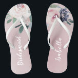 Tongs Fleur botanique blush Personnalisé bridesmaid<br><div class="desc">Aquarelle botanique fleurie et verdure en rose et bleu marine,  élégante et romantique,  grand cadeau de demoiselle d'honneur personnalisé</div>