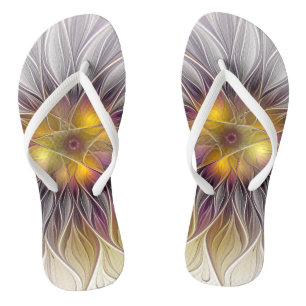 Tongs Fleur colorée lumineuse, fractale moderne abstrait