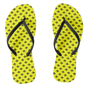 Tongs Fleur-de-lis noire sur fond jaune