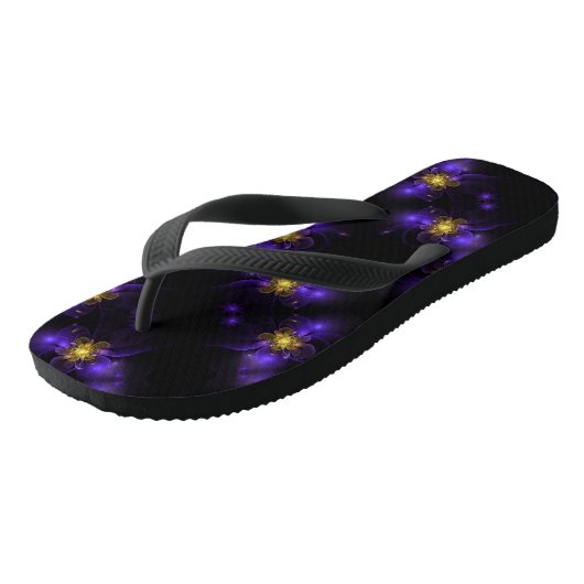 Tongs Fleur fractale violette centre or (Incliné)