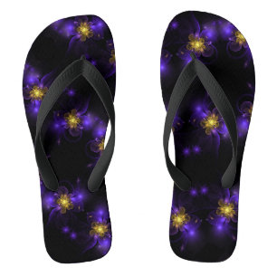 Tongs Fleur fractale violette centrée sur l'or