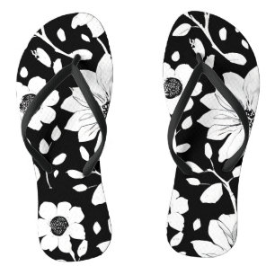 Tongs Fleur simple noir et blanc Motif sans couture