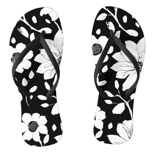 Tongs Fleur simple noir et blanc Motif sans couture (Semelle)