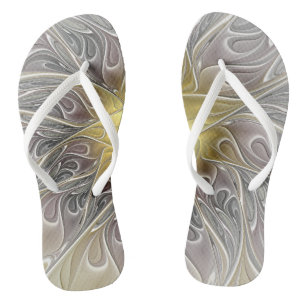 Tongs Fleurir Avec Or Moderne Fleur Abstraite Fractale