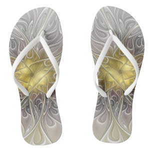 Tongs Fleurir Avec Or Moderne Fleur Abstraite Fractale