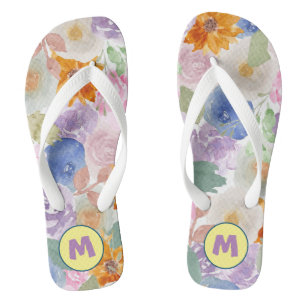 Tongs Fleurs aquarelles adorables initiales pour elle