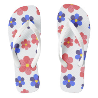 Tongs Fleurs bleues et rouges pour une tenue de plage mi
