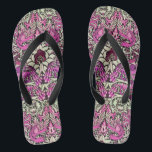 Tongs FLEURS, COQUES DE PAIX ET DRAGONS, BLack Rose Blan<br><div class="desc">Design floral coloré,  élégant et classique avec tourbillons,  paon,  oiseaux et figurines de dragon en rose,  noir blanc fuchsia violet couleurs sont élaborés à partir de tissu vintage</div>