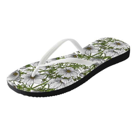 Tongs Fleurs cosmos blanches (Incliné)