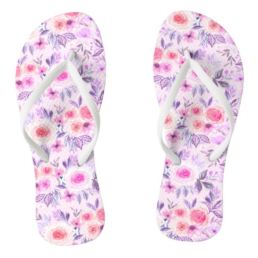 Tongs Fleurs d'aquarelle et feuilles 3 (Semelle)