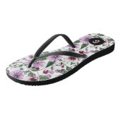 Tongs Fleurs de lavande avec motif feuille vert (Incliné)