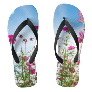 Tongs fleurs de printemps et papillon