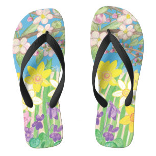 Tongs Fleurs de printemps vibrantes qui rayonnent la joi