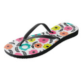 Tongs Fleurs d'été lumineuses et Motif de feuille noire (Incliné)