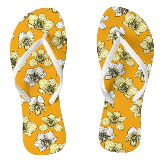 Tongs Fleurs d'orchidées jaune et blanc (Semelle)