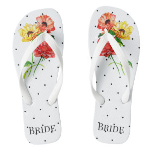 Tongs Fleurs jaunes et rouges pois