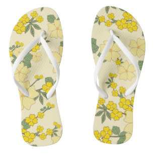 Tongs Fleurs Jaunes, Motif Floral, Motif De Fleurs