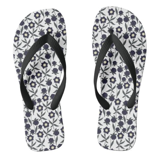 Tongs Fleurs Noir Et Blanc (Semelle)