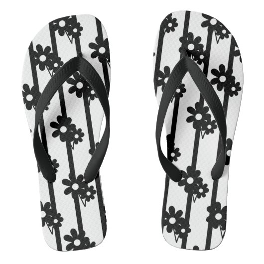 Tongs Fleurs Noires Modernes Avec Bandes Verticales Noir (Semelle)