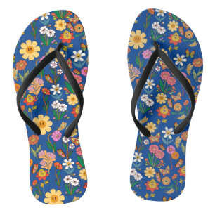 Tongs Fleurs psychédéliques Motif x4 Bleu BG