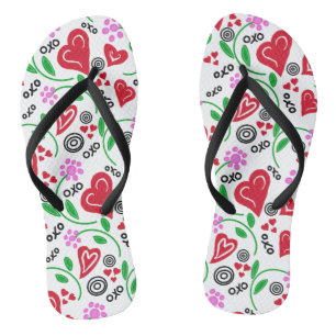 Tongs Fleurs roses des Coeurs rouges