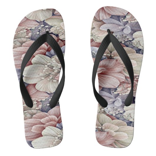 Tongs fleurs roses florales (Semelle)