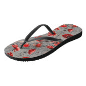 Tongs Fleurs rouges sur Gris foncé, Pépites rouges à pap (Incliné)